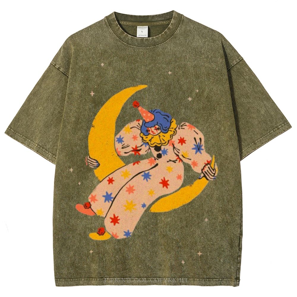Clown on the Moon Unisex Vintage Washed Tee