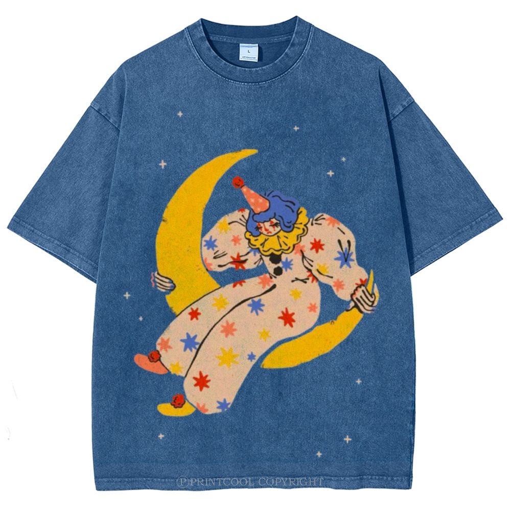 Clown on the Moon Unisex Vintage Washed Tee