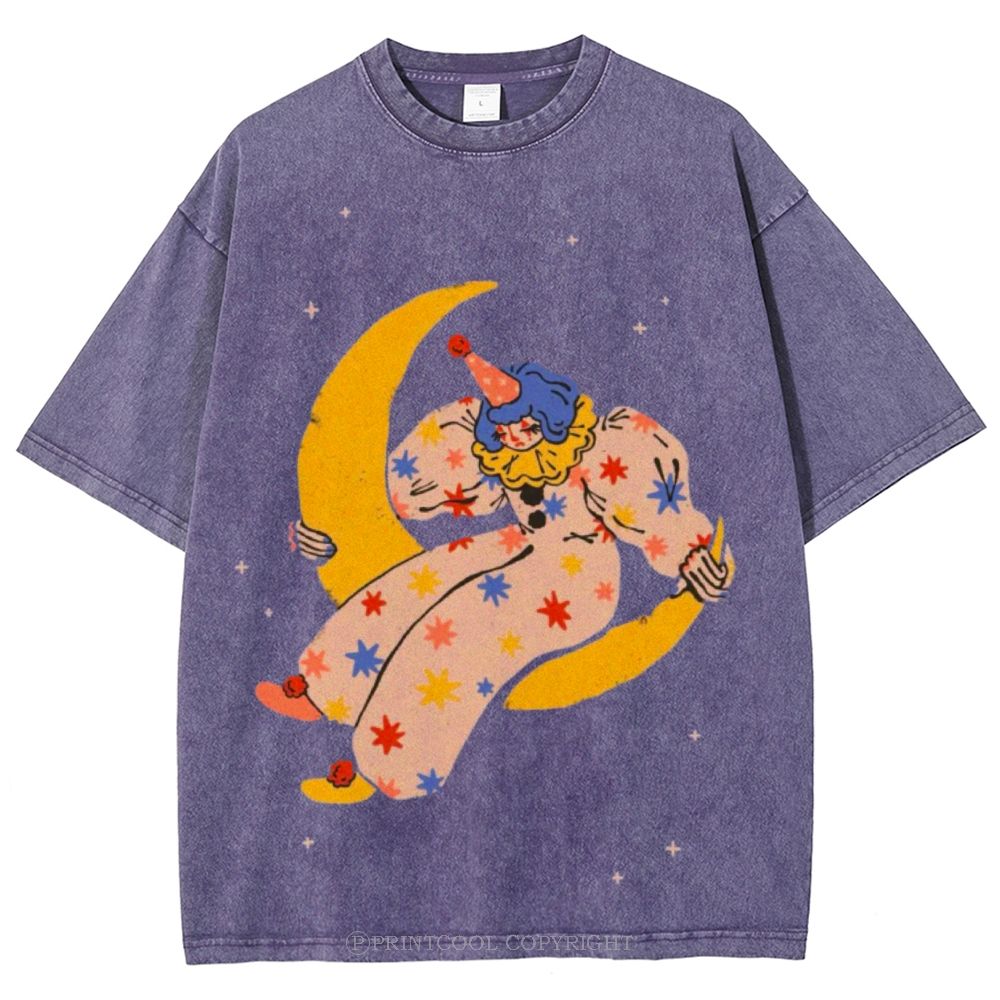 Clown on the Moon Unisex Vintage Washed Tee