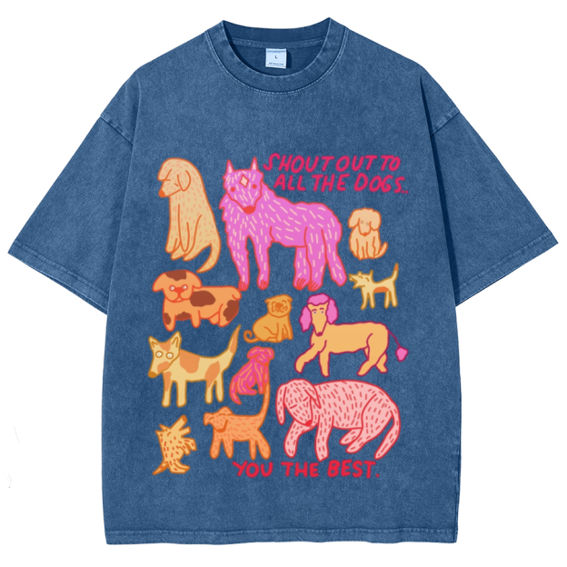 Shout Out To All The Dogs Unisex Oversized Print Vintage Wash Denim T-Shirt