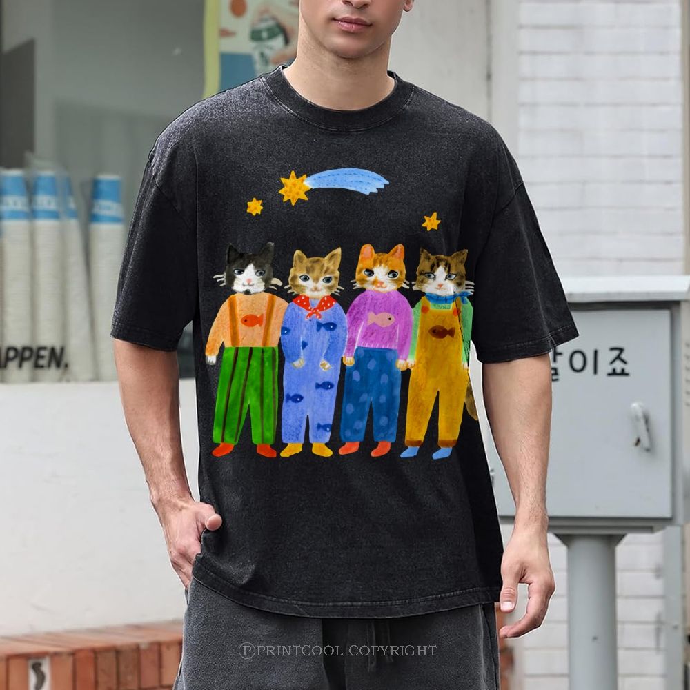 Cat in Sunny Day Unisex Vintage Washed Tee