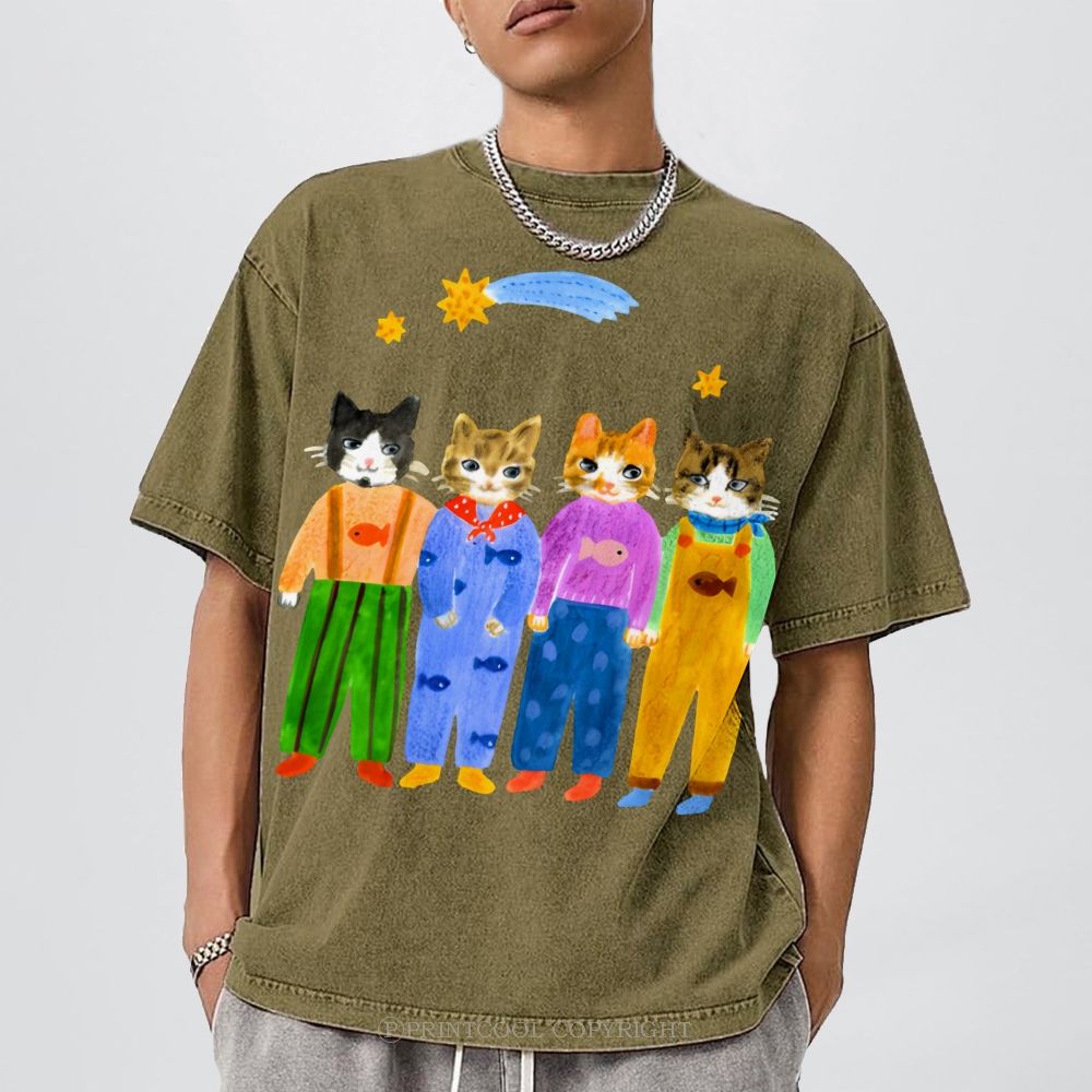 Cat in Sunny Day Unisex Vintage Washed Tee