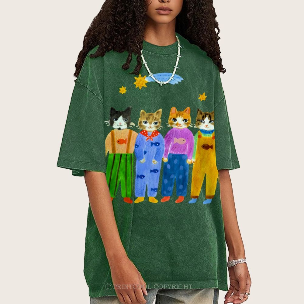 Cat in Sunny Day Unisex Vintage Washed Tee