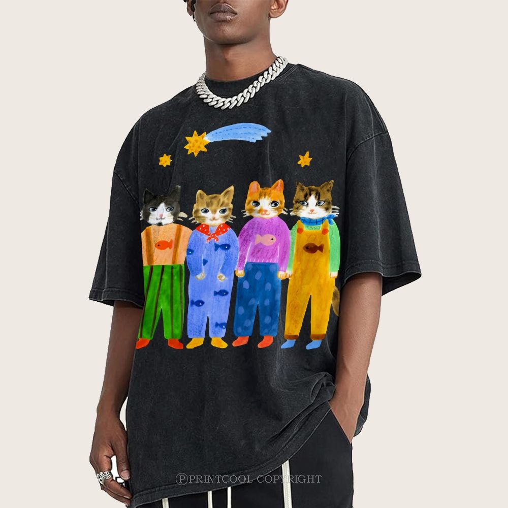 Cat in Sunny Day Unisex Vintage Washed Tee