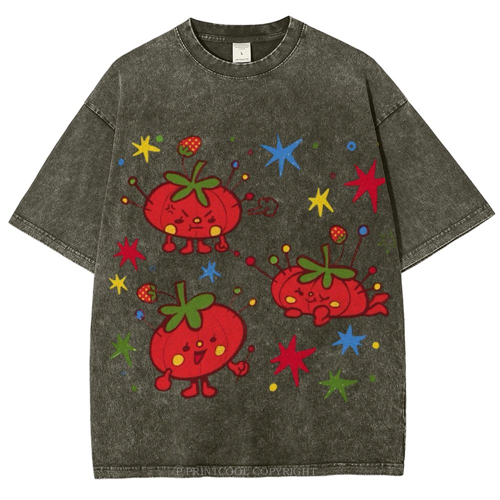 Tomato Illustration Unisex Vintage Washed Tee
