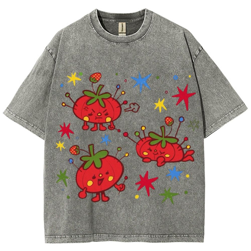 Tomato Illustration Unisex Vintage Washed Tee
