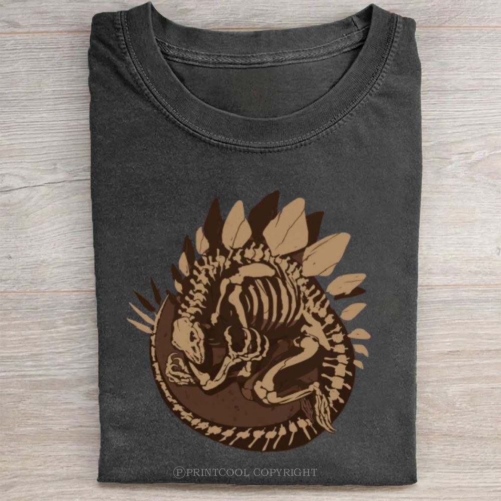 Prehistoric Stegosaurus Fossil Print  Unisex Vintage Washed Tee