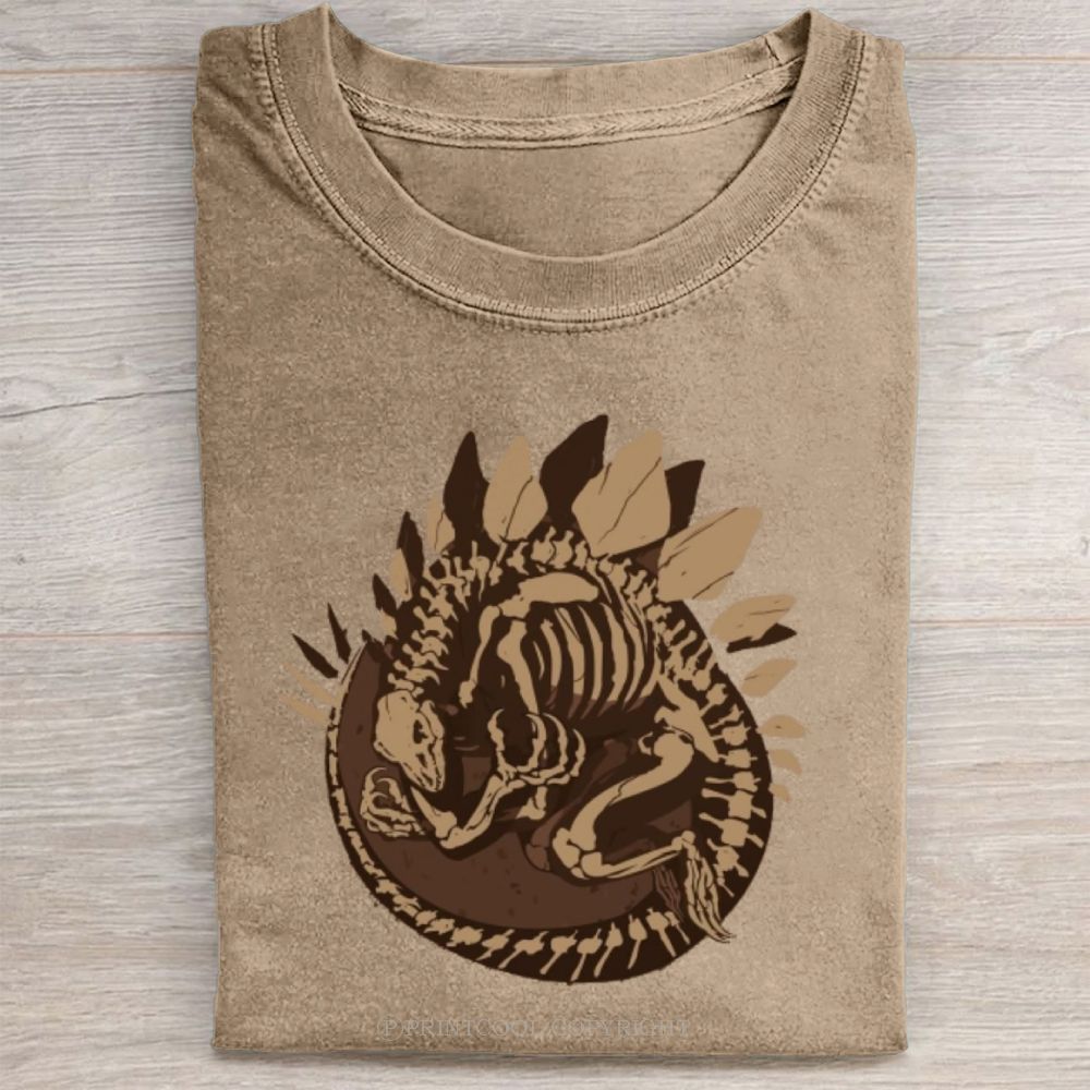 Prehistoric Stegosaurus Fossil Print  Unisex Vintage Washed Tee