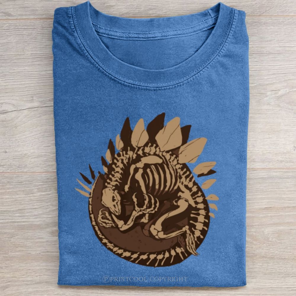Prehistoric Stegosaurus Fossil Print  Unisex Vintage Washed Tee