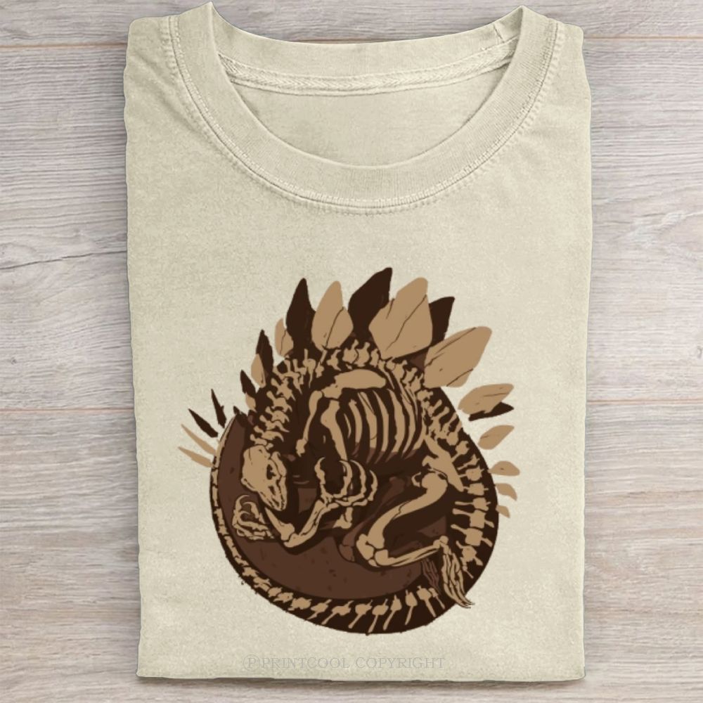 Prehistoric Stegosaurus Fossil Print  Unisex Vintage Washed Tee