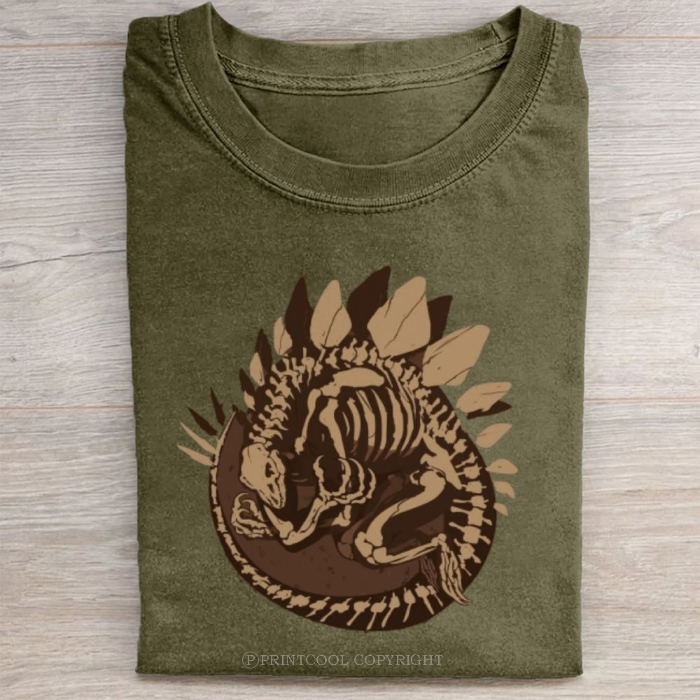 Prehistoric Stegosaurus Fossil Print  Unisex Vintage Washed Tee