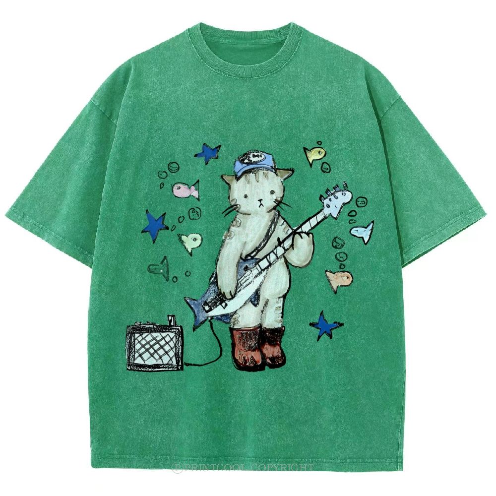 Rock  Star Cat Performance Unisex Vintage Washed Tee