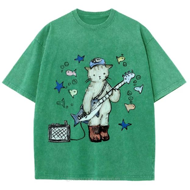 Rock  Star Cat Performance Unisex Vintage Washed Tee