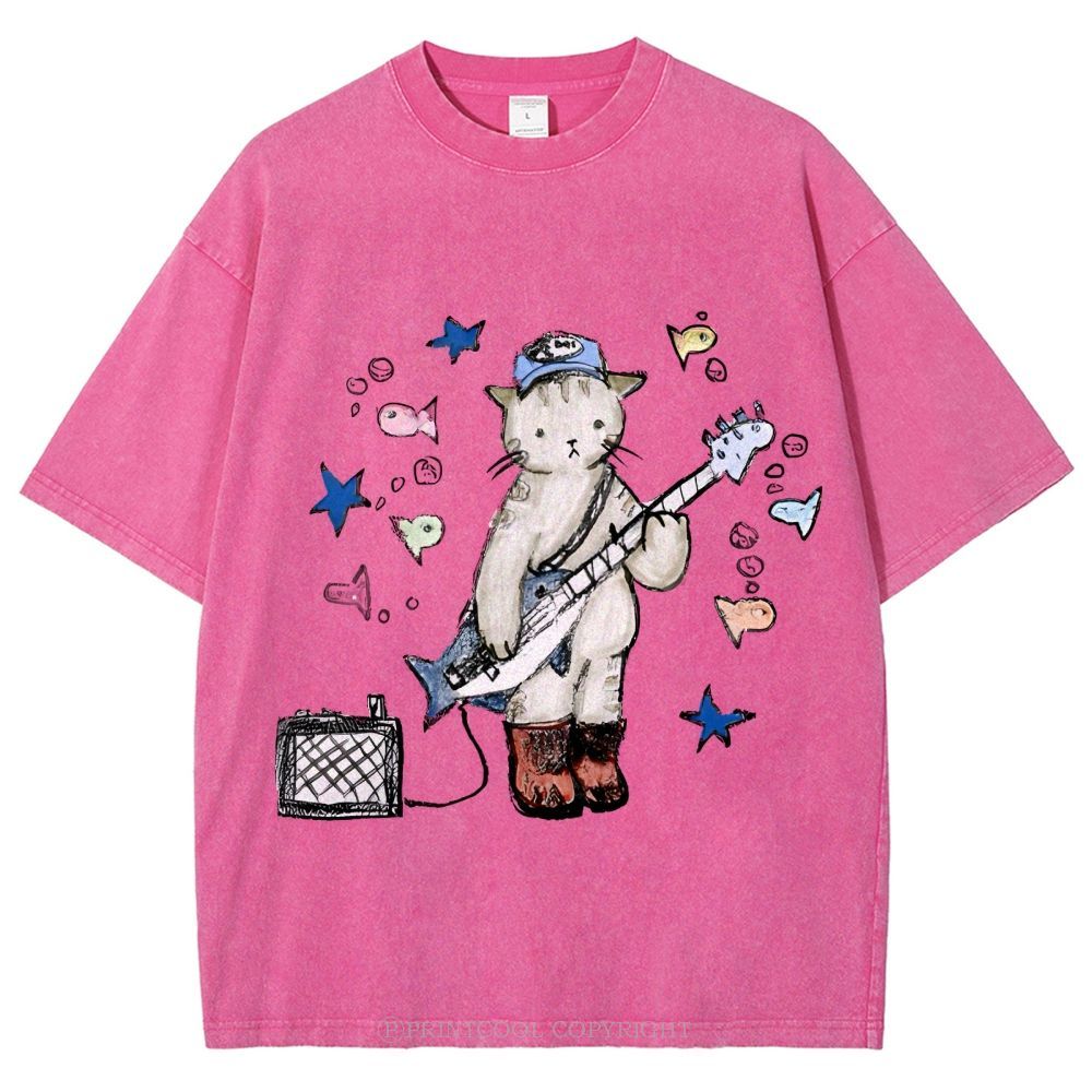 Rock  Star Cat Performance Unisex Vintage Washed Tee