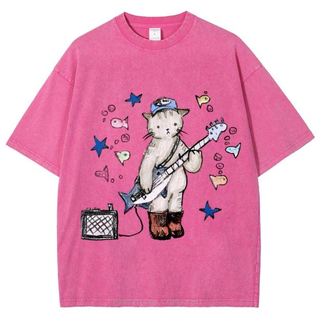 Rock  Star Cat Performance Unisex Vintage Washed Tee