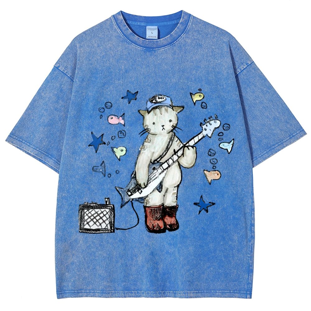 Rock  Star Cat Performance Unisex Vintage Washed Tee