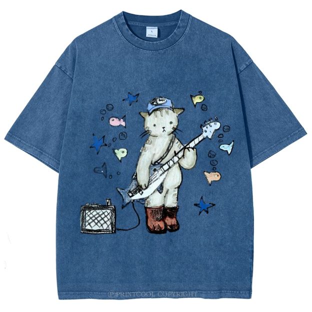 Rock  Star Cat Performance Unisex Vintage Washed Tee