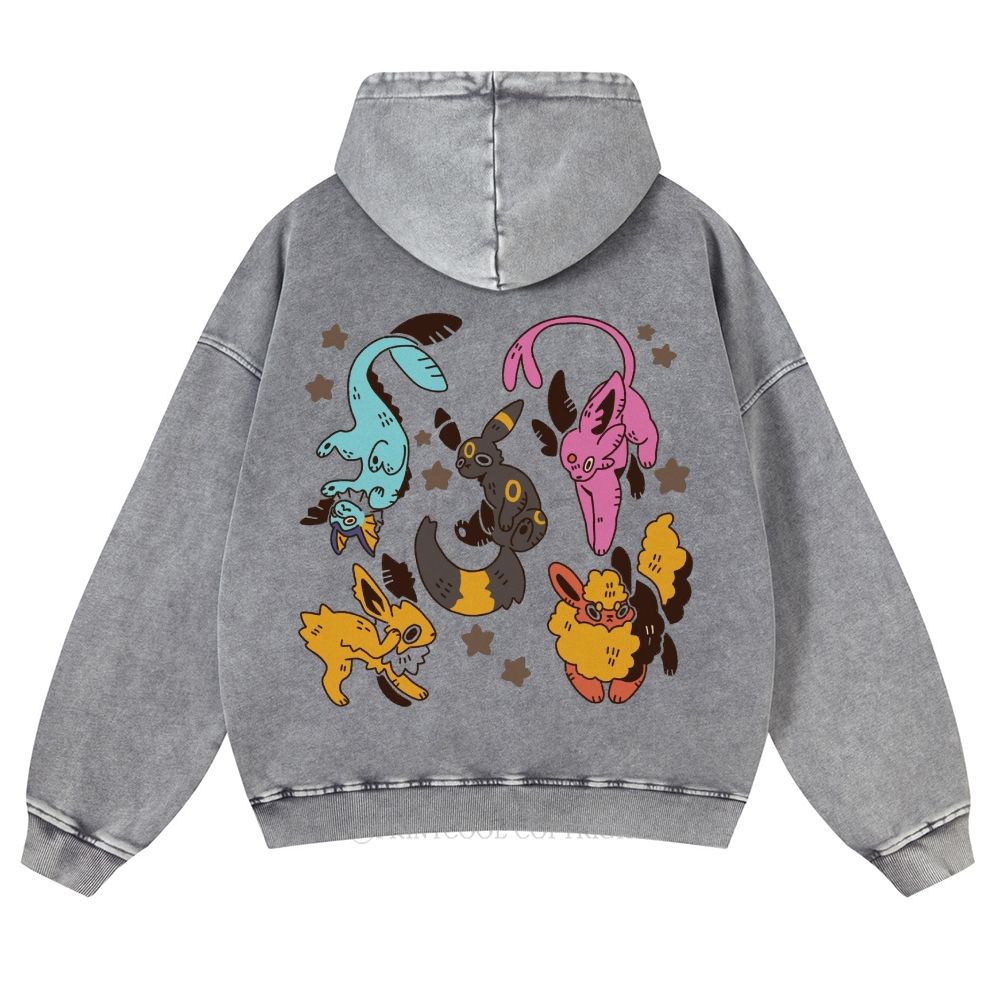 Cute Eevee Evolution Pokémon  Casual Washed Hoodie