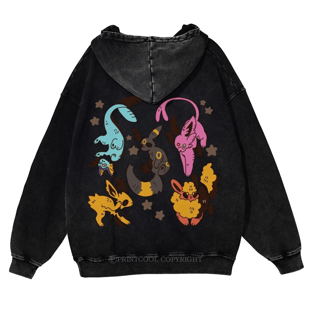 Cute Eevee Evolution Pokémon  Casual Washed Hoodie