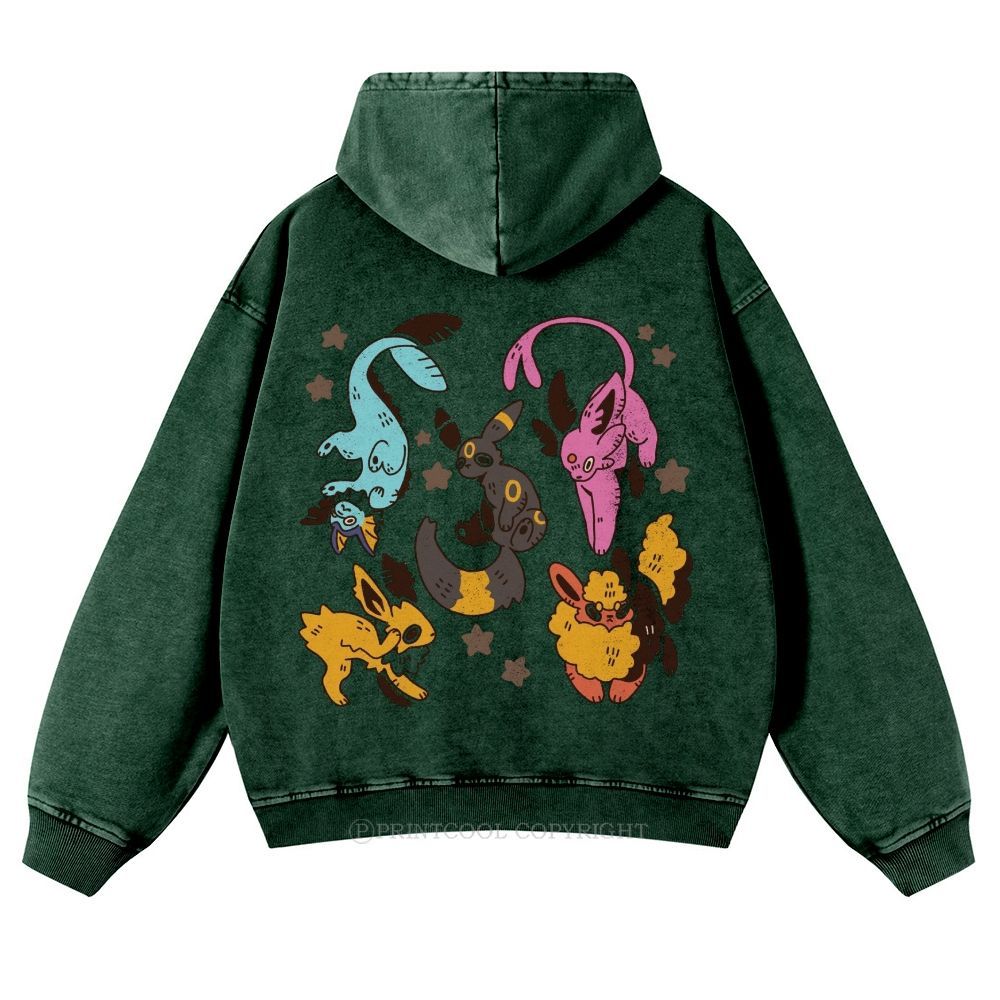 Cute Eevee Evolution Pokémon  Casual Washed Hoodie