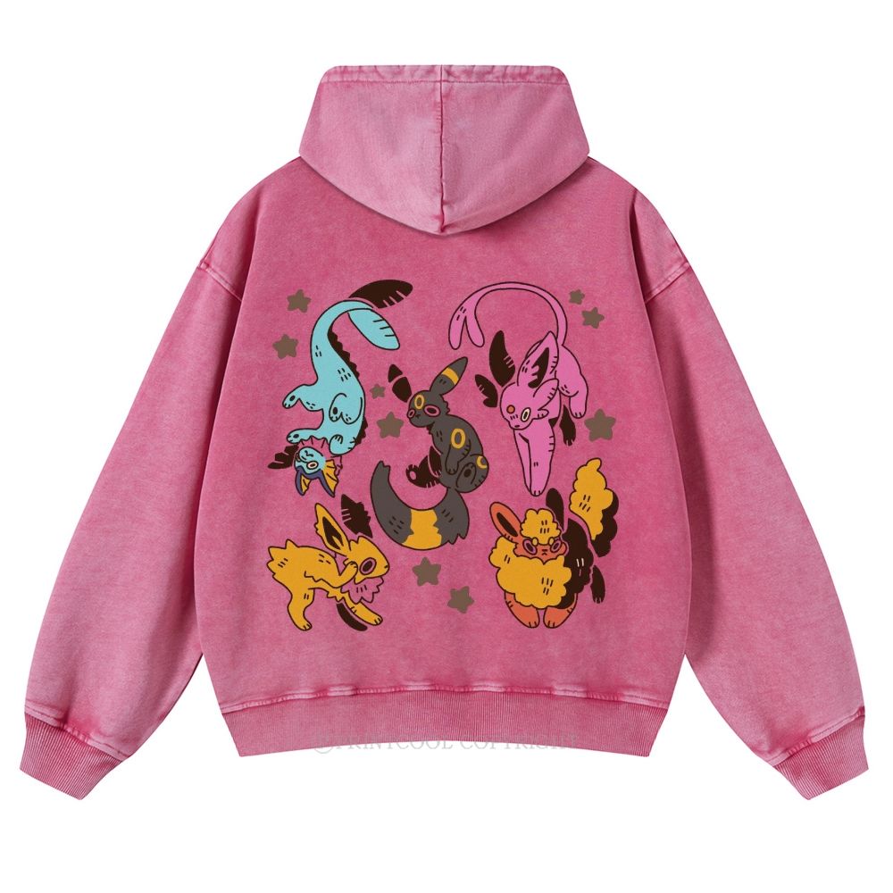 Cute Eevee Evolution Pokémon  Casual Washed Hoodie