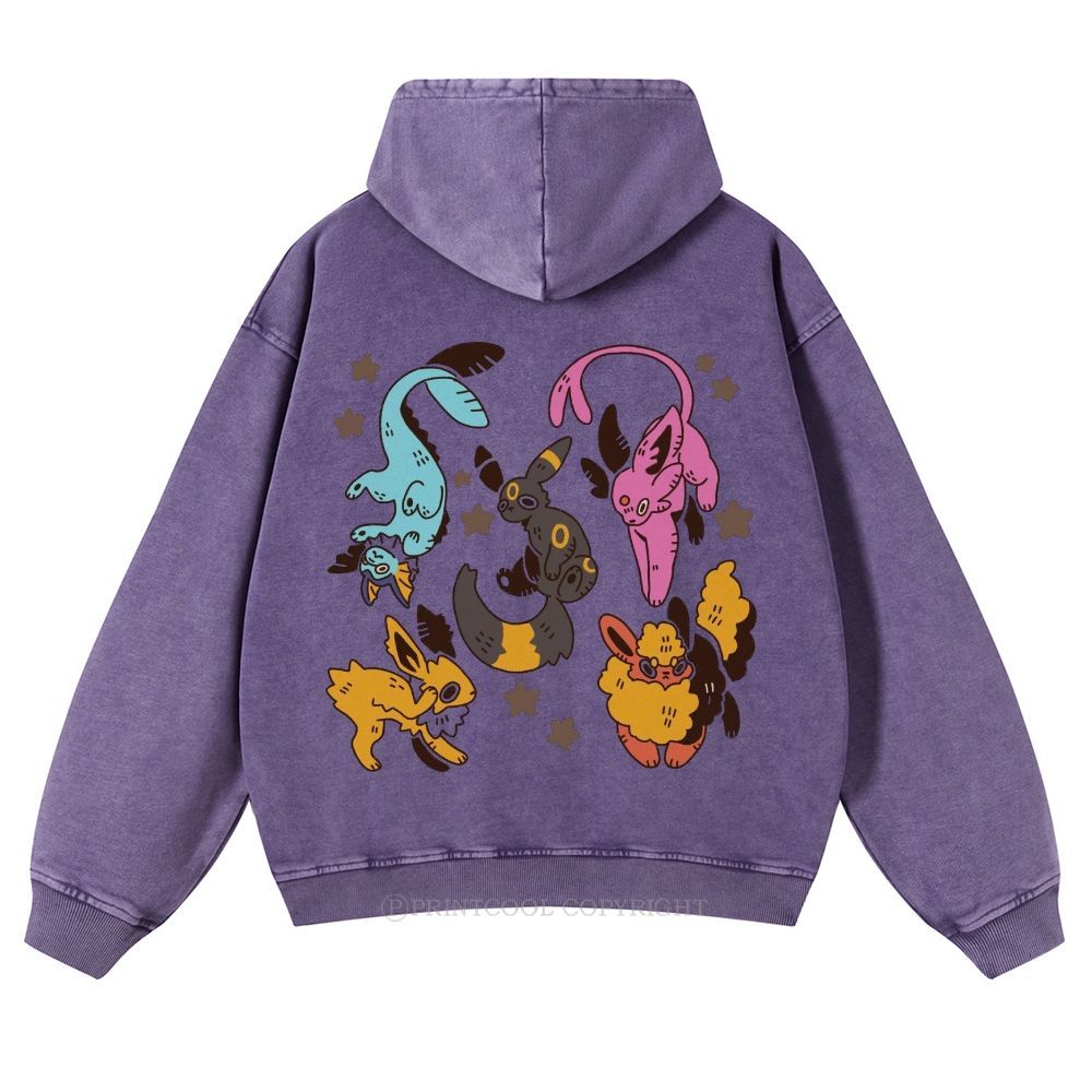 Cute Eevee Evolution Pokémon  Casual Washed Hoodie