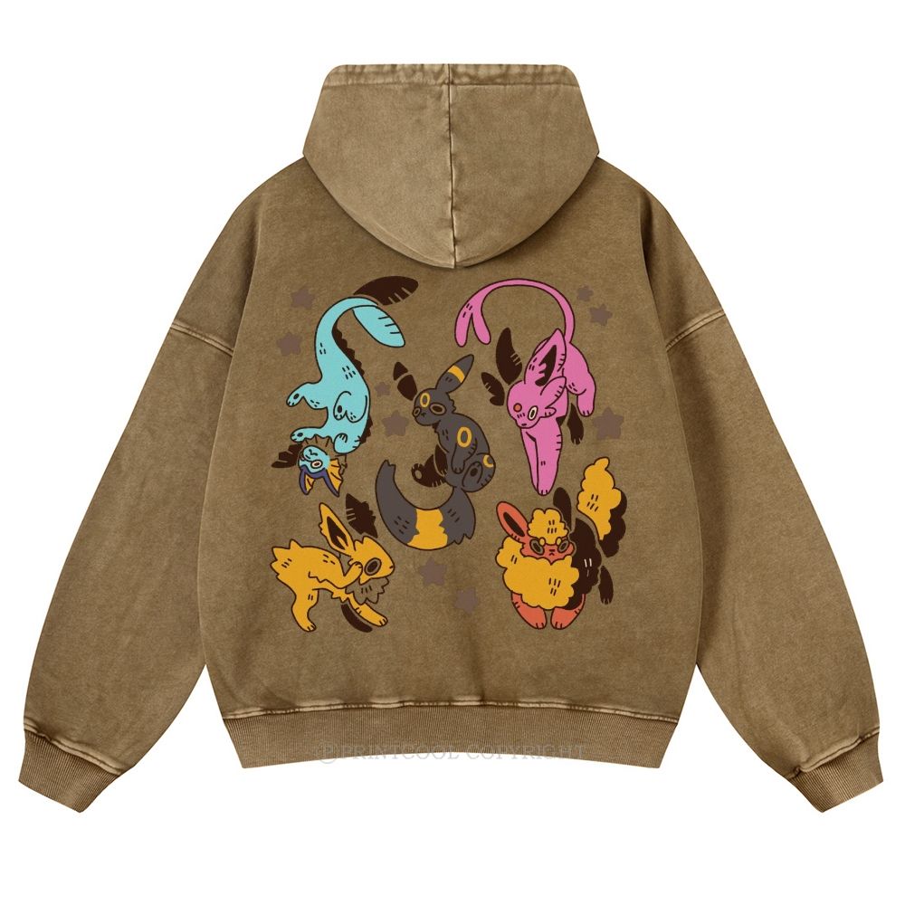 Cute Eevee Evolution Pokémon  Casual Washed Hoodie