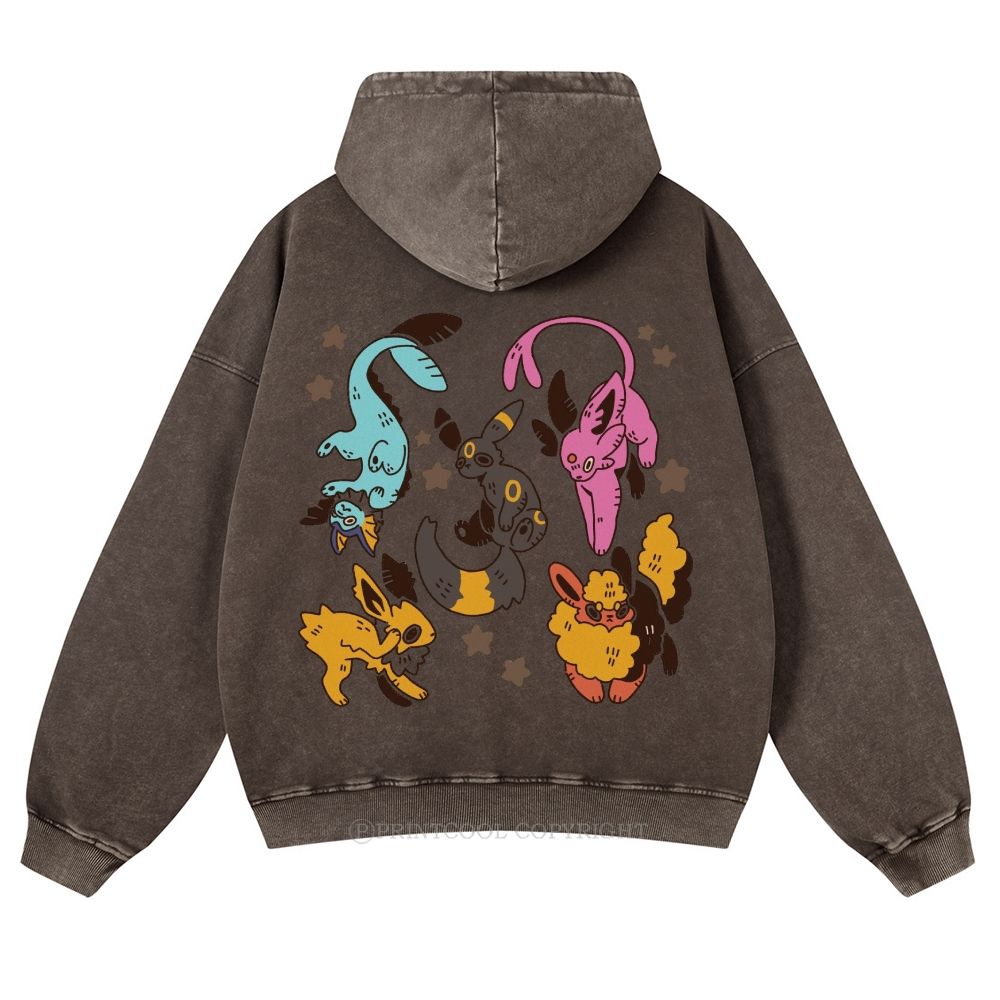 Cute Eevee Evolution Pokémon  Casual Washed Hoodie
