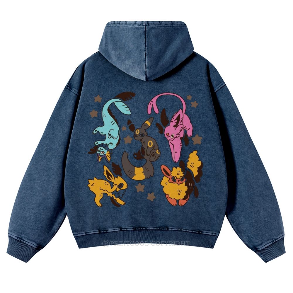 Cute Eevee Evolution Pokémon  Casual Washed Hoodie