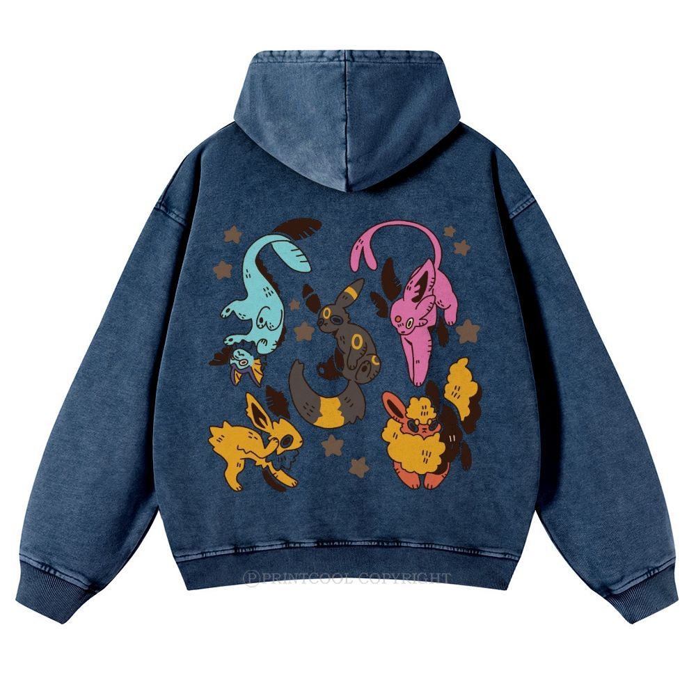 Cute Eevee Evolution Pokémon  Casual Washed Hoodie