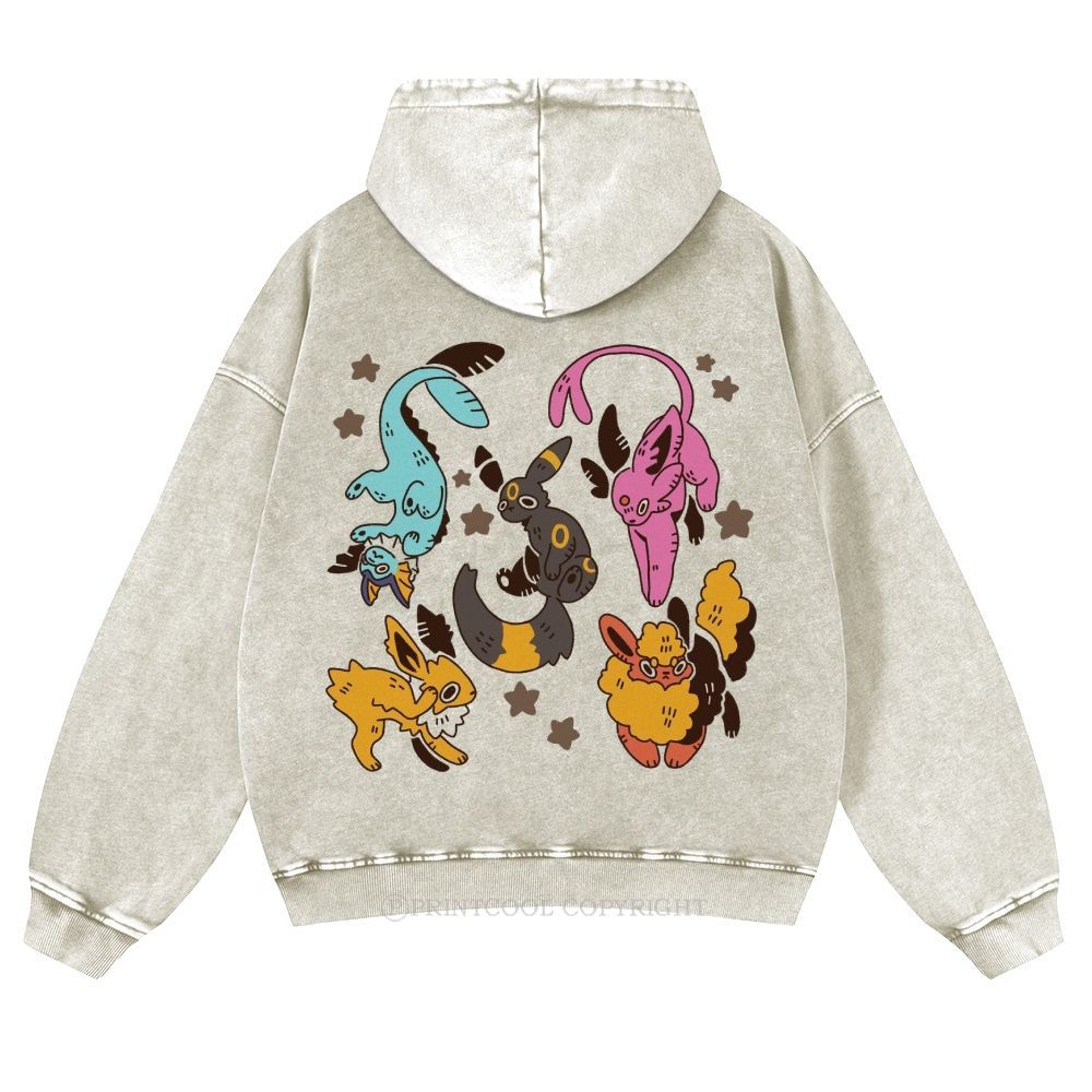 Cute Eevee Evolution Pokémon  Casual Washed Hoodie