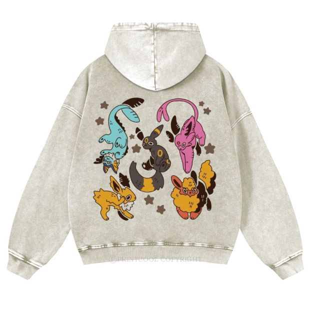 Cute Eevee Evolution Pokémon  Casual Washed Hoodie