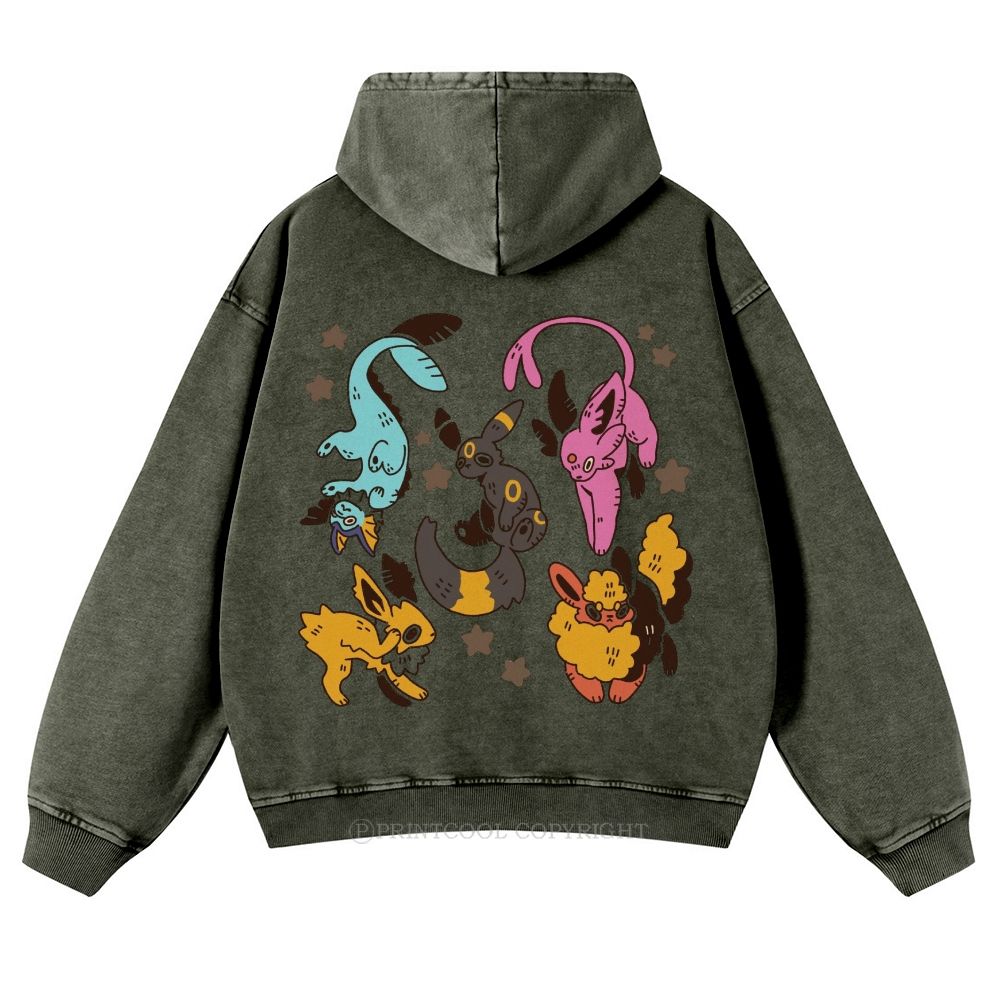 Cute Eevee Evolution Pokémon  Casual Washed Hoodie