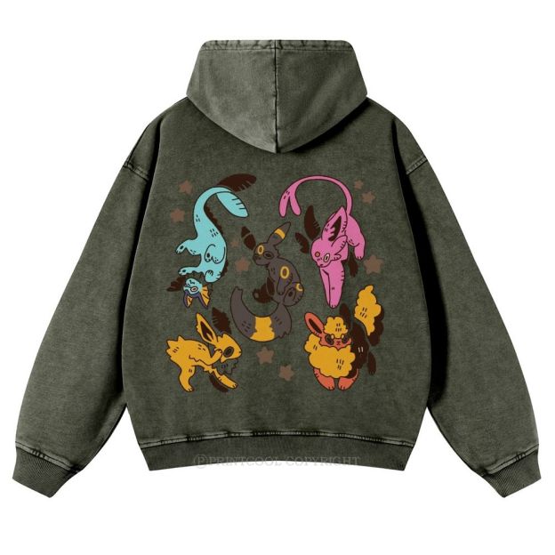 Cute Eevee Evolution Pokémon  Casual Washed Hoodie