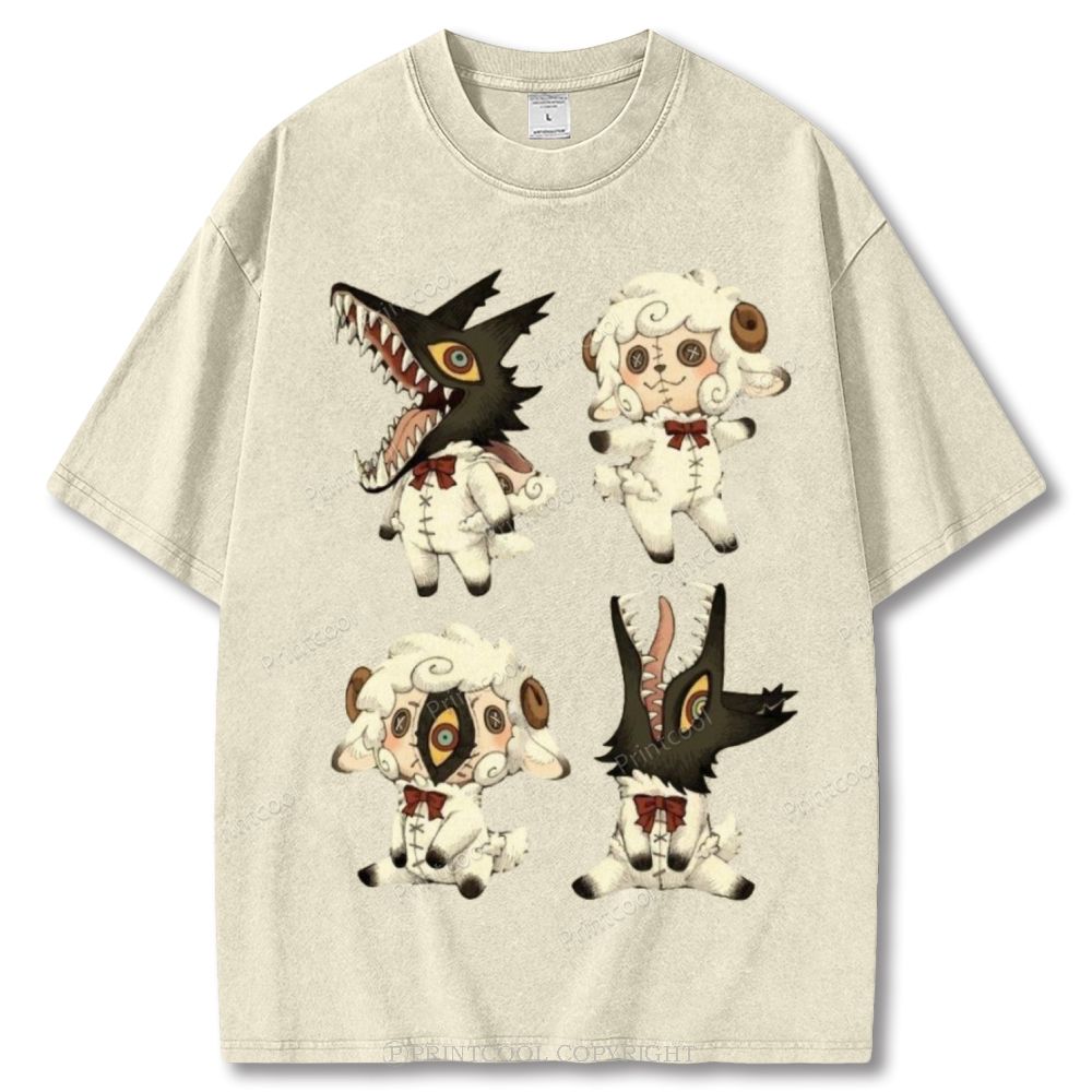 Sheep  Wolf Hybrid Figures Unisex Vintage Washed Tee