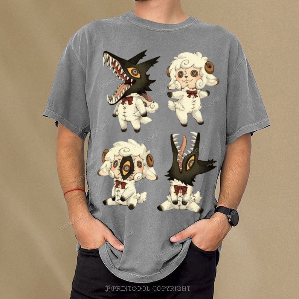 Sheep  Wolf Hybrid Figures Unisex Vintage Washed Tee