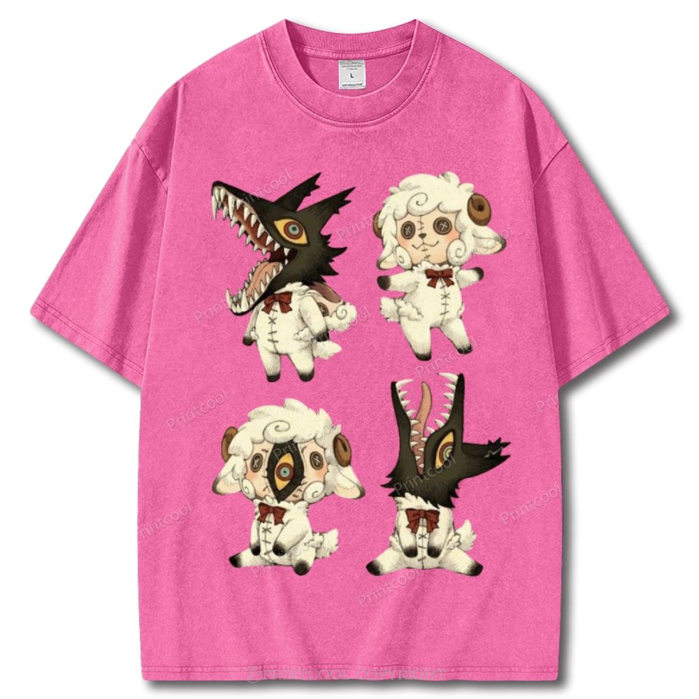Sheep  Wolf Hybrid Figures Unisex Vintage Washed Tee