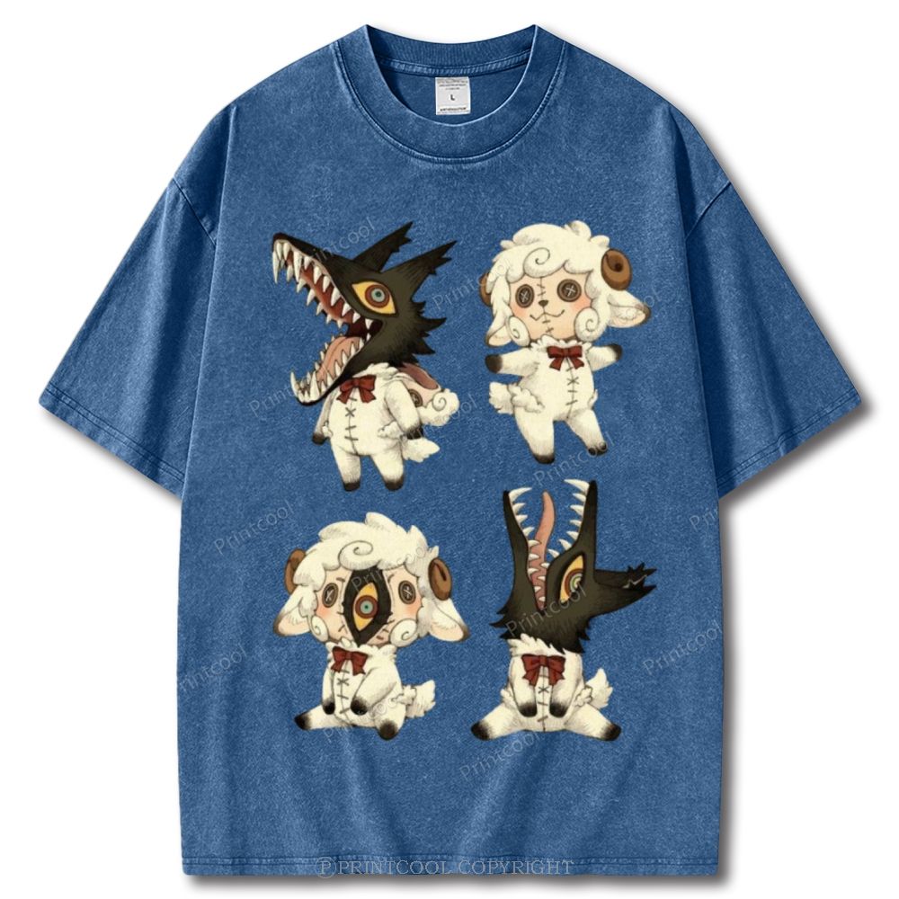 Sheep  Wolf Hybrid Figures Unisex Vintage Washed Tee