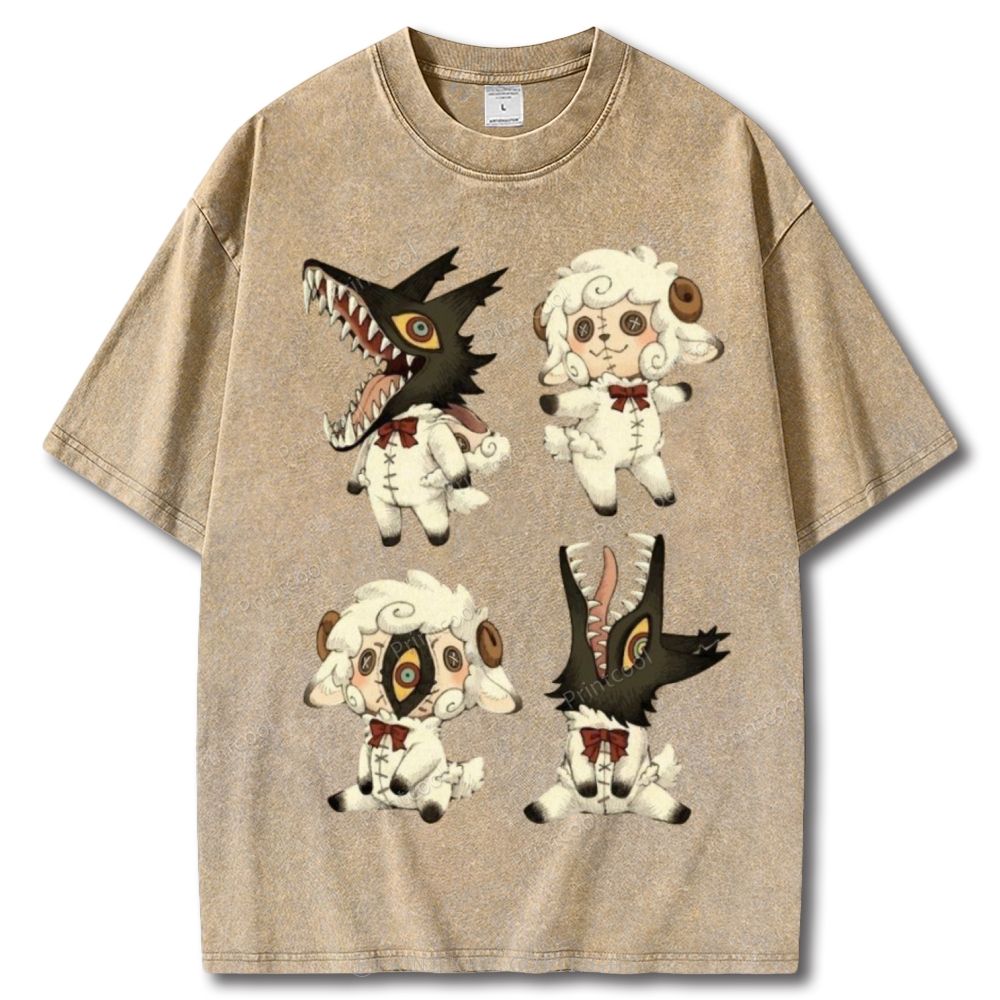 Sheep  Wolf Hybrid Figures Unisex Vintage Washed Tee