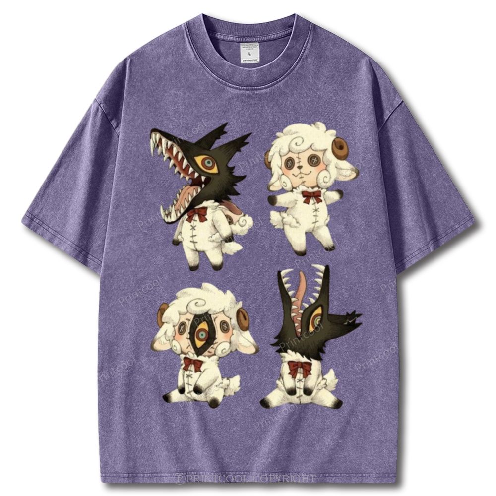 Sheep  Wolf Hybrid Figures Unisex Vintage Washed Tee