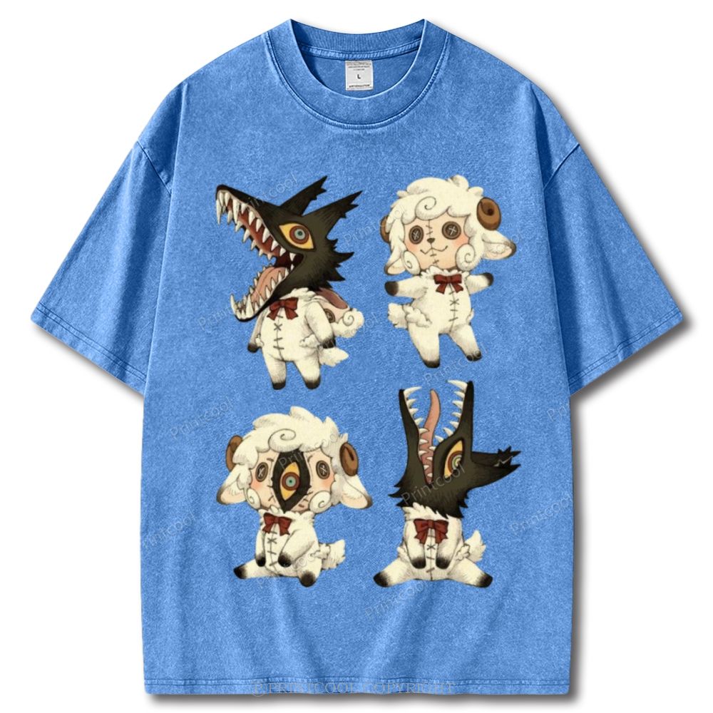 Sheep  Wolf Hybrid Figures Unisex Vintage Washed Tee
