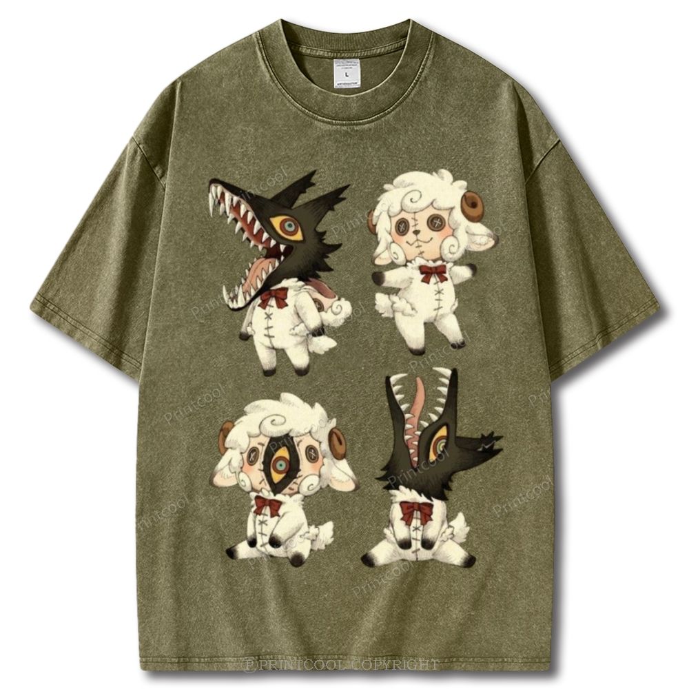 Sheep  Wolf Hybrid Figures Unisex Vintage Washed Tee
