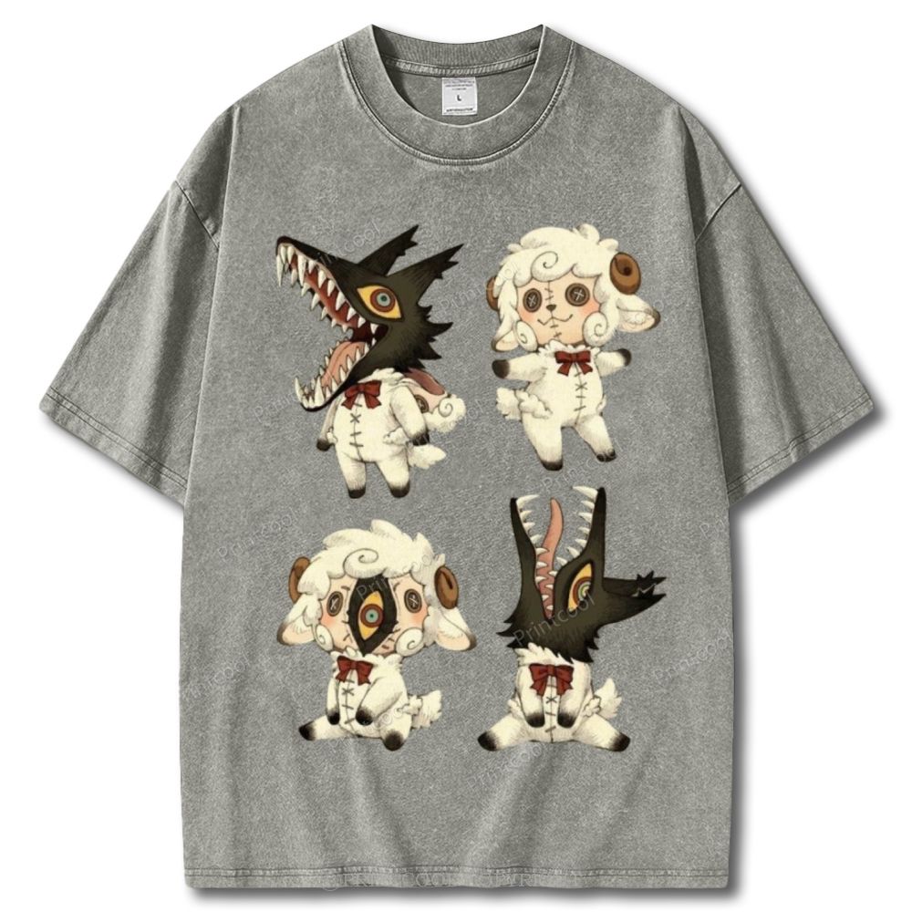 Sheep  Wolf Hybrid Figures Unisex Vintage Washed Tee