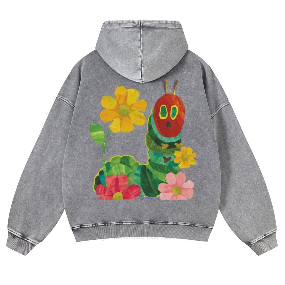 Caterpillar and Flower Collage Casual Washed Hoodie