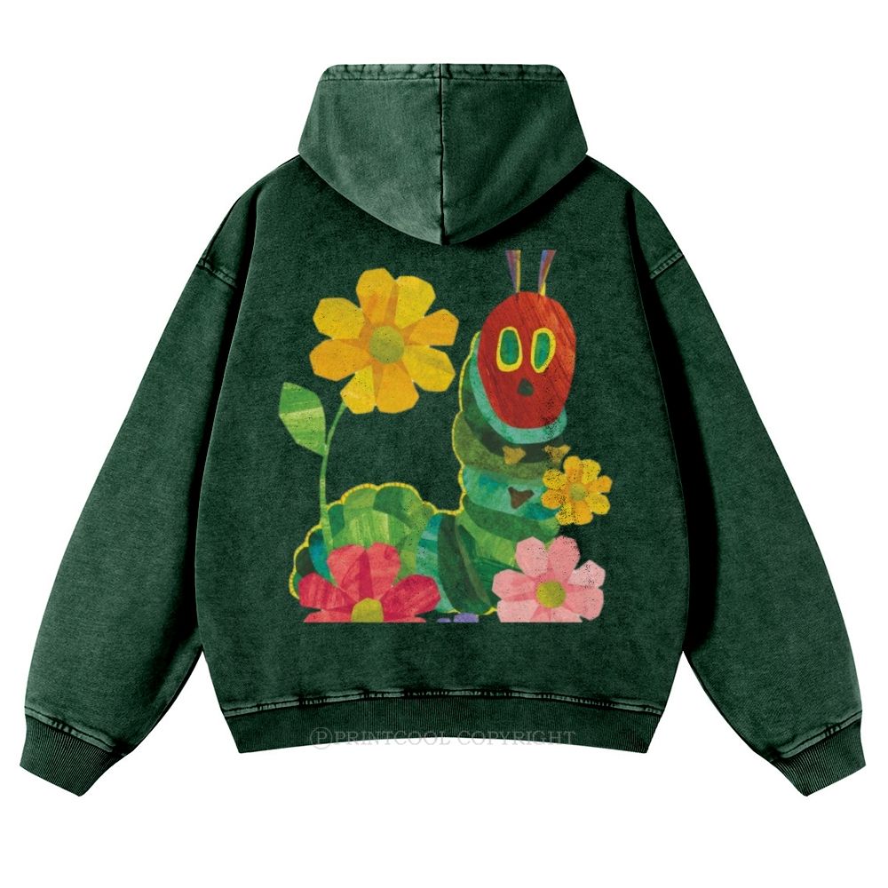 Caterpillar and Flower Collage Casual Washed Hoodie
