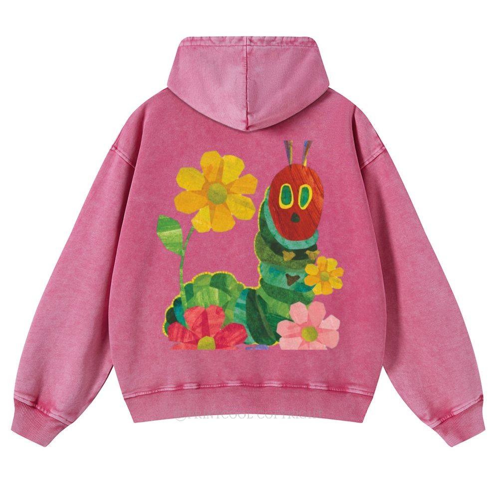Caterpillar and Flower Collage Casual Washed Hoodie