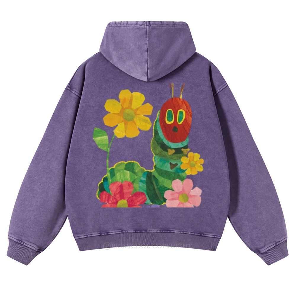 Caterpillar and Flower Collage Casual Washed Hoodie