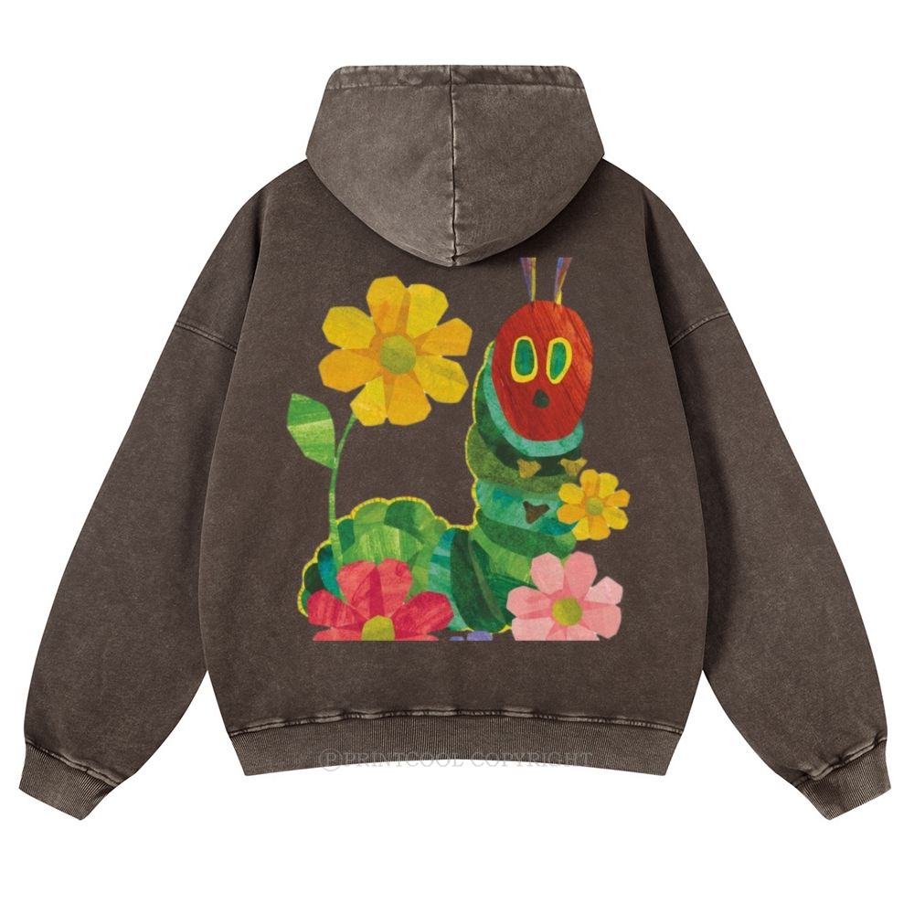 Caterpillar and Flower Collage Casual Washed Hoodie