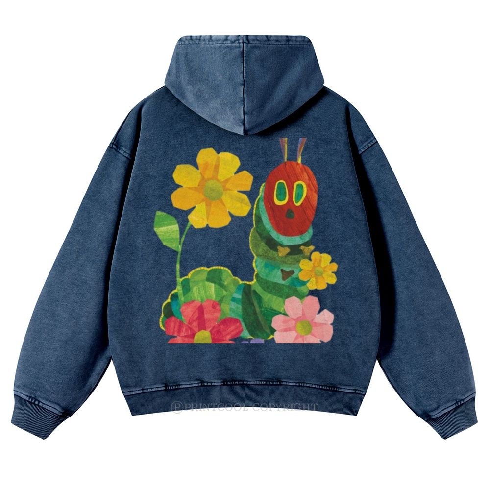 Caterpillar and Flower Collage Casual Washed Hoodie