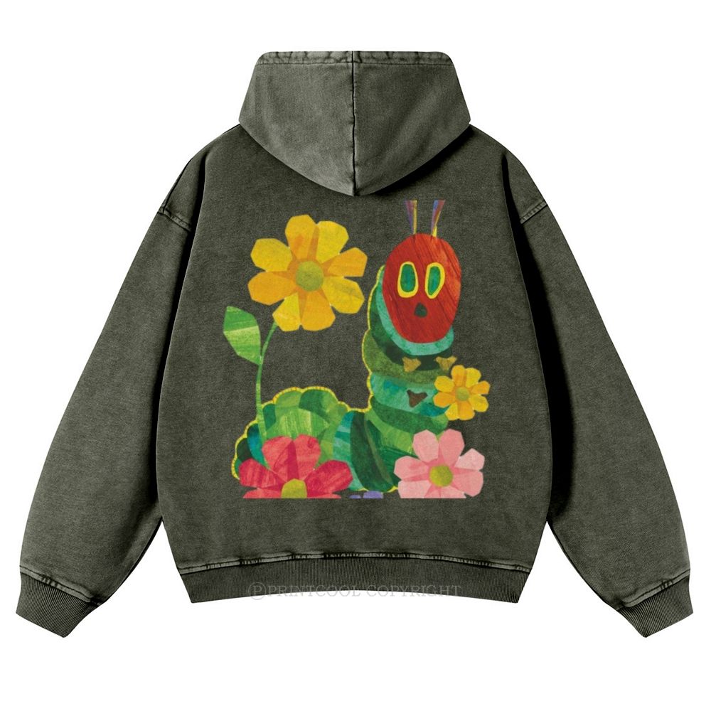 Caterpillar and Flower Collage Casual Washed Hoodie